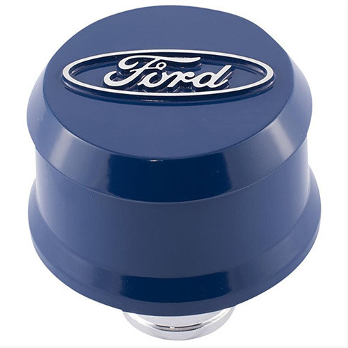 Ford 302-436 Breather, Slant-Edge, Push-In, Round, 1-1/4 in Hole, Raised Ford Oval Logo, Aluminum, Blue Paint, Each