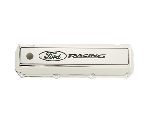 Ford M-6582-C460 Valve Cover, Tall, Baffled, Breather Hole, Oil Fill Cap, Ford Racing Logo, Aluminum, Polished, Big Block Ford, Pair