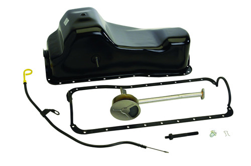 Ford M-6675-A460 Engine Oil Pan Kit, Rear Sump, 6 qt, Dipstick / Gasket / Pickup Included, Steel, Black Paint, Big Block Ford, Ford Mustang 1979-1995, Kit