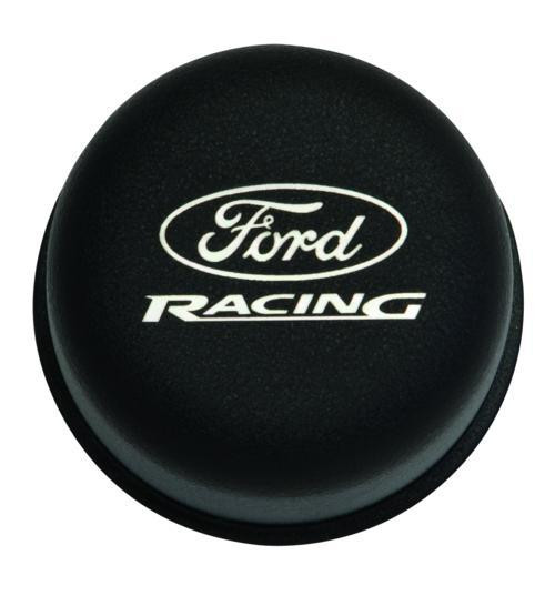 Ford M-6766-FRNVBK Breather, Push-In, Round, 1-1/4 in Hole, Ford Racing Logo, Steel, Black Powder Coat, Each