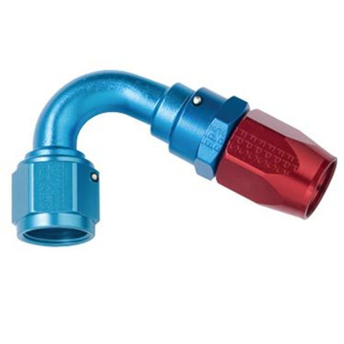 Fragola 115004 Fitting, Hose End, 3000 Series, 150 Degree, 4 AN Hose to 4 AN Male, Swivel, Aluminum, Blue / Red Anodized, Each