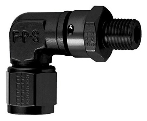 Fragola 499008-BL Fitting, Adapter, 90 Degree, 8 AN Female to 3/4-16 Male, Swivel, Aluminum, Black Anodized, Each