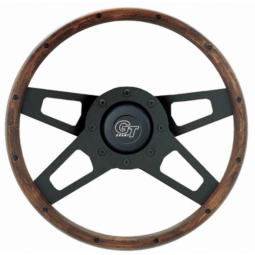 Grant 404 Steering Wheel, Challenger, 13-1/2 in Diameter, 2-1/4 in Dish, 4-Spoke, Wood Grip, Steel, Black Paint, Each