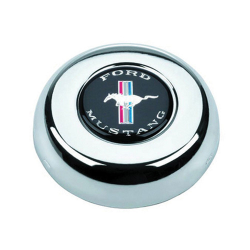 Grant 5688 Horn Button, Black / Blue / Red / White / Silver Mustang Logo, Steel, Chrome, Grant Classic / Challenger Series Wheels, Each