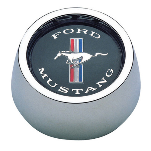 Grant 5847 Horn Button, Black / Blue / Red / White / Silver Mustang Logo, Aluminum, Chrome, Grant Classic / Challenger Series Wheels, Each