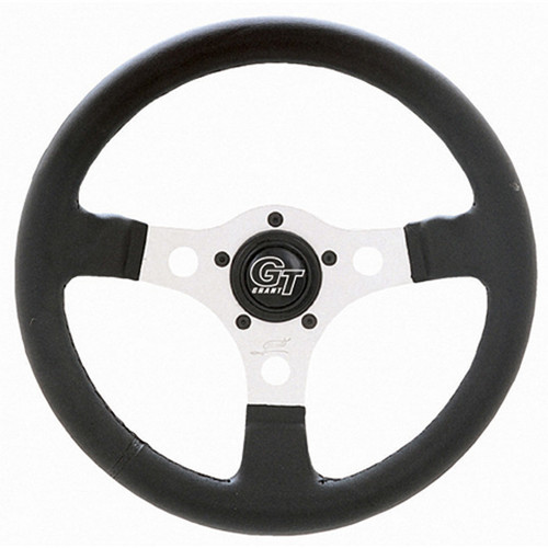 Grant 763 Steering Wheel, Formula GT, 13 in Diameter, 3 in Dish, 3-Spoke, Black Vinyl Grip, Aluminum, Silver Anodized, Each