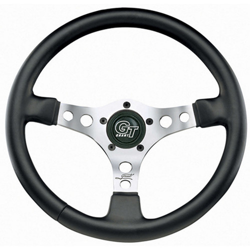 Grant 789 Steering Wheel, Formula GT, 14 in Diameter, 3-1/2 in Dish, 3-Spoke, Black Vinyl Grip, Aluminum, Polished, Each