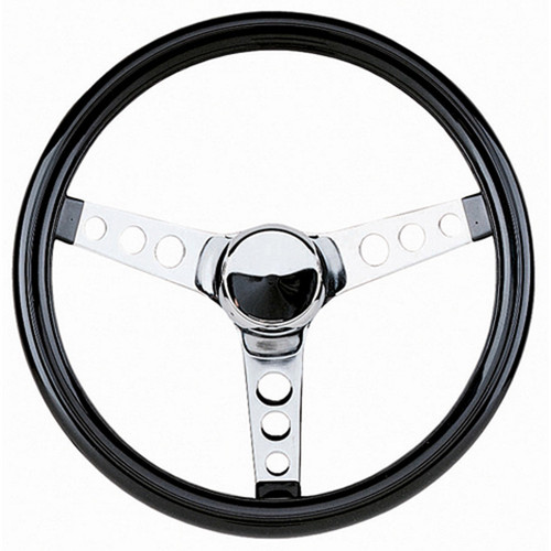 Grant 802 Steering Wheel, Classic Crusin, 12-1/2 in Diameter, 3 in Dish, 3-Spoke, Black Vinyl Grip, Steel, Chrome, Each