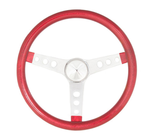 Grant 8445 Steering Wheel, Metal Flake, 13-1/2 in Diameter, 3-Spoke, Red Metal Flake Grip, Steel, Chrome, Each