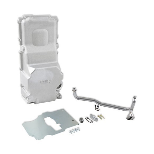 Holley 302-5 Engine Oil Pan, Rear Sump, 5.6 qt, Baffle / Pick-Up Tube, Aluminum, Natural, GM LS-Series, Kit