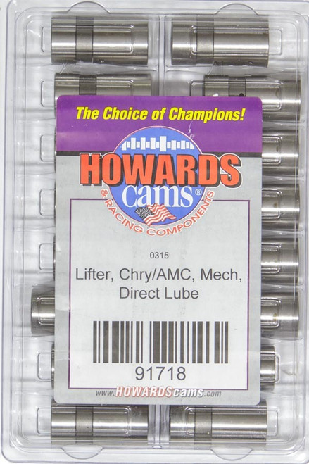 Howards Racing Components 91718 Lifter, Direct Lube, Mechanical Flat Tappet, 0.904 in OD, Direct Oiling, AMC / Mopar V8, Set of 16
