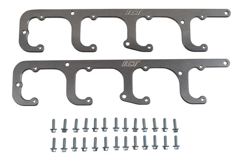 Ict Billet 551642 Ignition Coil Bracket, Coil Pack Style, Over Valve Cover, Aluminum, Natural, GM LS-Series, Pair