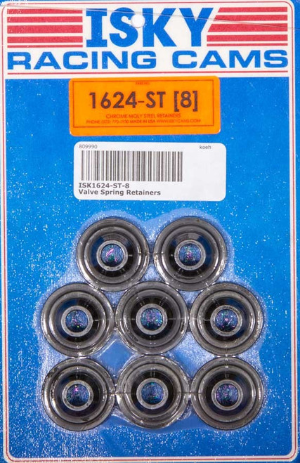 Isky Cams 1624ST8 Valve Spring Retainer, 1.000 in / 0.740 in OD Steps, Dual Spring, Chromoly, Set of 8