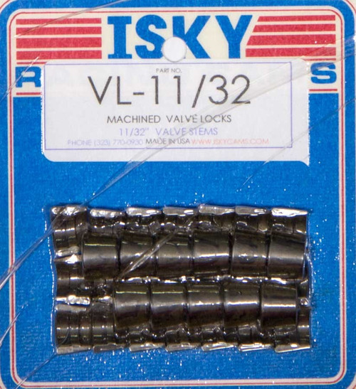 Isky Cams VL1132 Valve Lock, 7 Degree, 11/32 in Valve Stem, Standard Height, Chromoly, Black Oxide, Set of 32