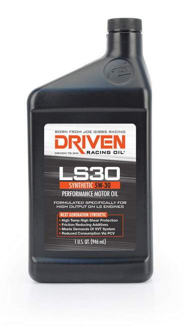 Driven Racing Oil 2906 Motor Oil, LS30, 5W30, Synthetic, 1 qt Bottle, Each