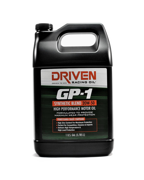 Driven Racing Oil 19508 Motor Oil, GP-1, 20W50, Synthetic Blend, 1 gal Jug, Each