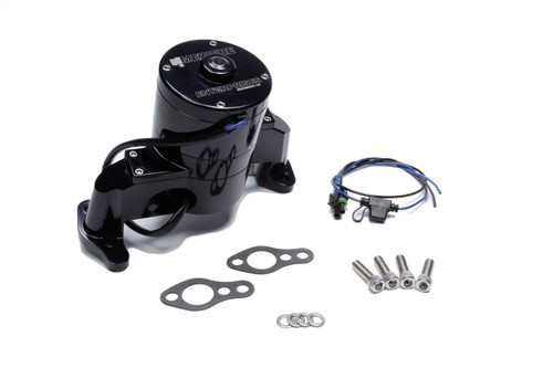 Meziere WP101SHD Water Pump, Electric, Heavy Duty, 1 in NPT Female Inlet, Gaskets / Hardware / Wiring, Aluminum, Black Anodized, Small Block Chevy, Kit