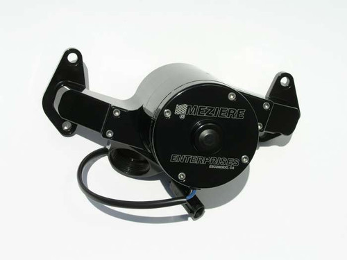 Meziere WP308S Water Pump, Electric, Hi-Flow 300 Series, 20 AN Female O-Ring Inlets, Gaskets / Hardware / Wiring, Aluminum, Black Anodized, Big Block Ford, Kit