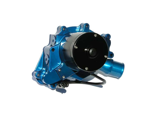 Meziere WP311B Water Pump, Electric, Hi-Flow 300 Series, 1-3/4 in Hose Barb Inlet, Gaskets / Hardware / Wiring, Aluminum, Blue Anodized, Small Block Ford, Kit