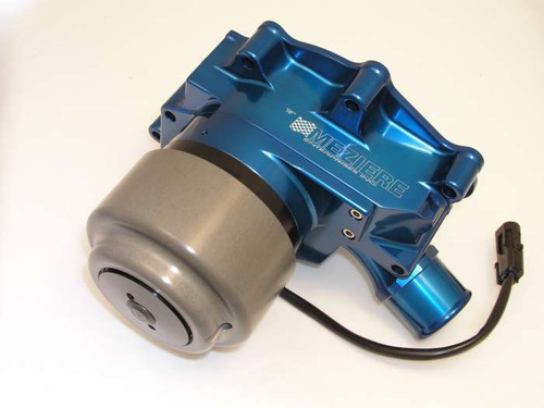 Meziere WP312B Water Pump, Electric, Street Style, 1-3/4 in Hose Barb Inlet, Gaskets / Hardware / Wiring, Aluminum, Blue Anodized, Small Block Ford, Kit