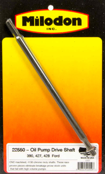Milodon 22550 Oil Pump Drive Shaft, Stock Length, Heat Treated Ends, Chromoly, Ford FE-Series, Each