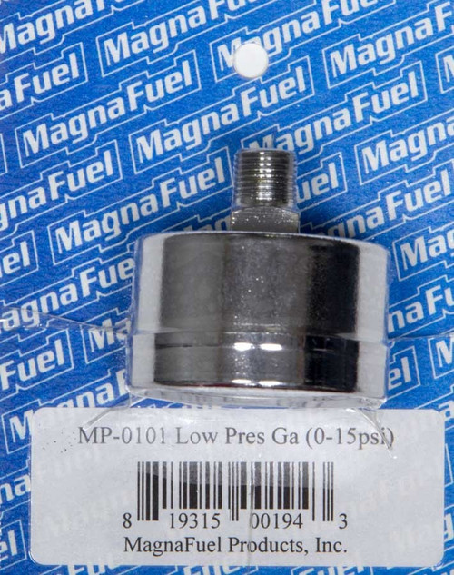 Magnafuel/Magnaflow Fuel Systems MP-0101 Pressure Gauge, 0-15 psi, Mechanical, Analog, 1-1/2 in Diameter, 1/8 in NPT Port, Magnafuel Logo, Black Face, Each