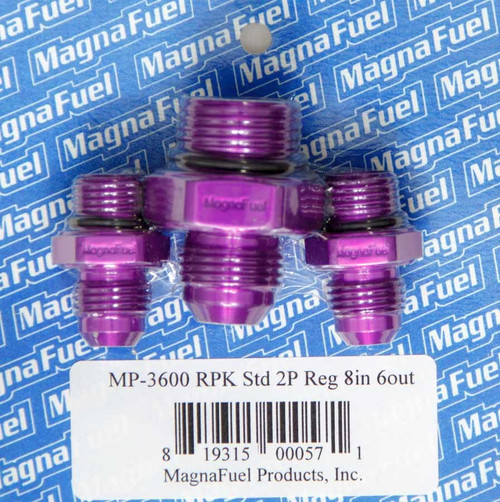 Magnafuel/Magnaflow Fuel Systems MP-3600 Regulator Fitting Kit, One 8 AN Male Fittings, Two 6 AN Male Fittings, Aluminum, Purple Anodized, Magnafuel2 Port Regulators, Kit