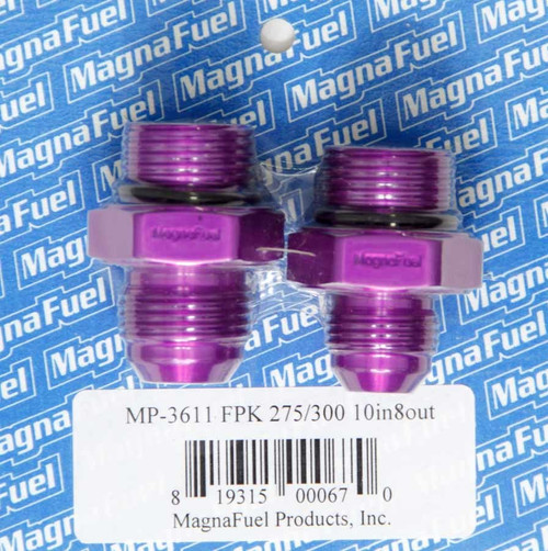 Magnafuel/Magnaflow Fuel Systems MP-3611 Fuel Pump Fitting Kit, One 10 AN Male Fitting, One 8 AN Male Fitting, Aluminum, Purple Anodized, Magnafuel Fuel Pumps, Kit
