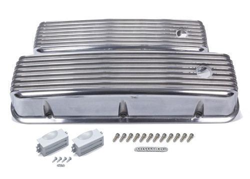 Mr. Gasket 6859G Valve Cover, Tall, Breather Holes, Hardware Included, Finned, Aluminum, Polished, Big Block Chevy, Pair
