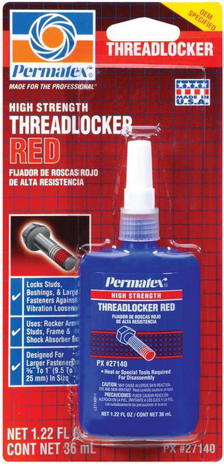 Permatex 27140 Thread Locker, Red, High Strength, 36 ml Bottle, Each