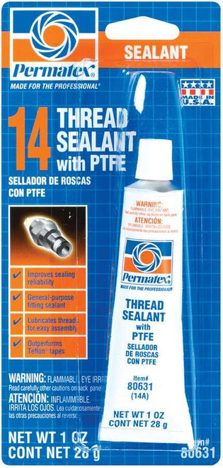 Permatex 80631 Thread Sealer, Thread Sealant, PTFE Base, 1.00 oz Tube, Each