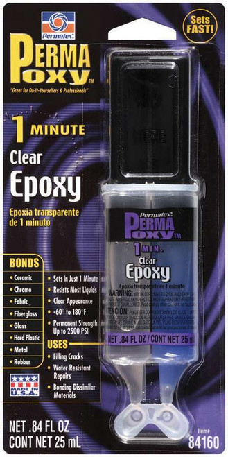 Permatex 84160 2-Part Epoxy, 1 Minute Epoxy, 25 ml Syringe, Each