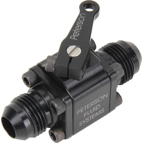 Peterson Fluid 09-0920 Shut Off Valve, Manual, Small Body, 8 AN Male to 8 AN Male, Aluminum, Black Anodized, Each