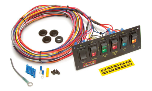 Painless Wiring 50406 Switch Panel, Dash Mount, 8-3/4 x 3 in, 1 Momentary Rocker / 3 Rockers / 2 3-Way Position Rockers, Indicator Lights, Harness, Black, Kit