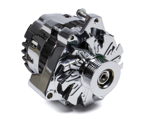 Powermaster 37861 Alternator, CS130, 140 amp, 12V, 1-Wire / 3-Wire, 6-Rib Serpentine Pulley, Left Offset, Aluminum Case, Chrome, GM, Each