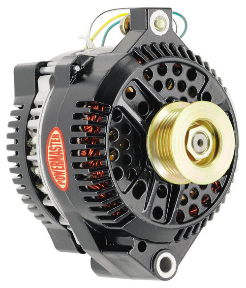 Powermaster 57759 Alternator, 3G, 200 amp, 12V, Internal Regulator, 8-Rib Serpentine Pulley, Straight Mount, Aluminum Case, Black Powder Coat, Late Model Ford, Each