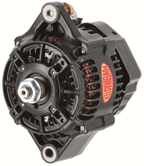 Powermaster 8142 Alternator, Denso Style Race, Denso 118 mm, 150 amp, 12V, 1-Wire, No Pulley, Aluminum Case, Black Powder Coat, Denso Style, Each