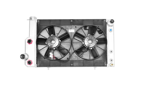 Pwr North America 15-11553 Radiator and Fan, 29-1/4 in W x 18-3/8 in H x 7-3/16 in D, Passenger Side Inlet, Driver Side Outlet, Engine Oil Cooler, Aluminum, Natural, Ford Coyote, Ford Mustang 1967-70, Kit
