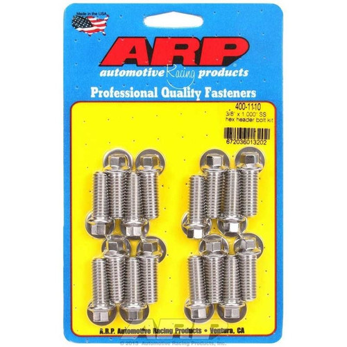 ARP 400-1110 6 Point Header Bolts, 3/8-16 in. Thread, 1 in. Long, Stainless Steel, Polished