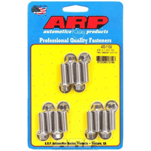 ARP 400-1109 6 Point Header Bolts, 3/8-16 in. Thread, 1 in. Long, Stainless Steel, Polished
