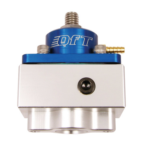 Quick Fuel Technology 30-1899QFT Fuel Pressure Regulator, 4-1/2 to 9 psi, In-Line, 8 AN Female O-Ring Inlet, 8 AN Female O-Ring Outlet, 8 AN Female O-Ring Return, Bypass, 1/8 in NPT Port, Aluminum, Blue / Clear Anodized, E85 / Gas / Methanol, Each