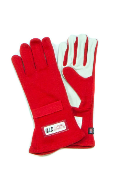 RJS Safety 600020406 Driving Gloves, SFI 3.3/1, Single Layer, Nomex / Leather, Red, X-Large, Pair