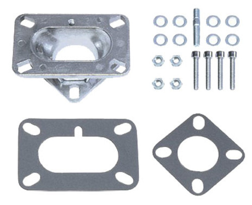 Racing Power Co-Packaged R2025 Carburetor Adapter, 1-5/8 in Thick, Open, Rochester 2-Barrel to 1 Barrel, Gasket / Hardware, Aluminum, Natural, Each