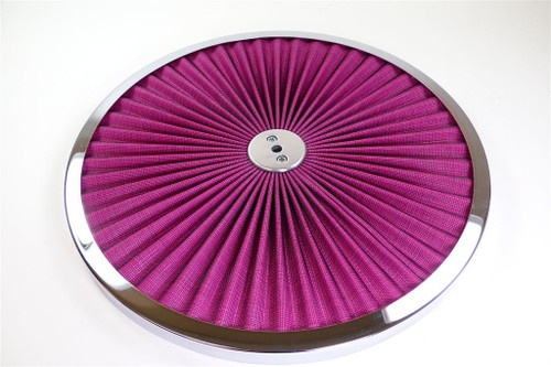 Racing Power Co-Packaged R2030 Air Cleaner Lid, Super Flow, 14 in Round, Filtered, Red Filter, Steel, Chrome, Each