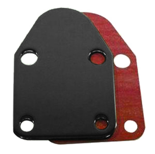 Racing Power Co-Packaged R2057BK Fuel Pump Blockoff, Gasket Included, Steel, Black Paint, Small Block Chevy, Each