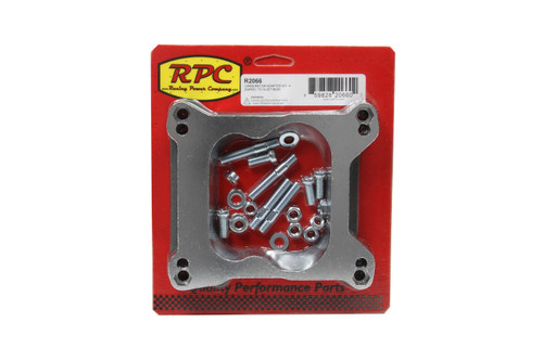 Racing Power Co-Packaged R2066 Carburetor Adapter, 3/4 in Thick, Open, Square Bore to Spread Bore, Aluminum, Natural, Each