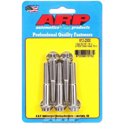 ARP 612-2000 Bolts, 5/16-18 in. 12-Point, Stainless Steel, Polished, RH Thread, Set of 5