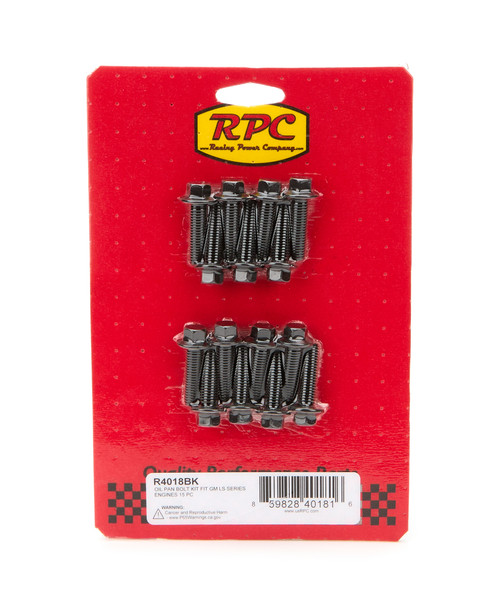 Racing Power Co-Packaged R4018BK Oil Pan Bolt Kit, Hex Head, Steel, Black Oxide, GM LS-Series, Kit