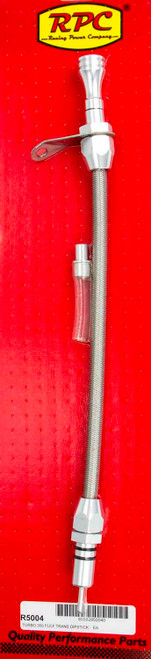 Racing Power Co-Packaged R5004 Transmission Dipstick, Flexible, Transmission Mount, Braided Stainless / Aluminum, Natural, TH350, Each
