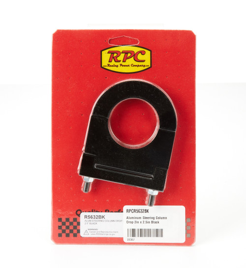 Racing Power Co-Packaged R5632BK Steering Column Bracket, 2 in Diameter Tube, 2-1/2 in Drop, Hinged Base, Hardware Included, Aluminum, Black Anodized, Each